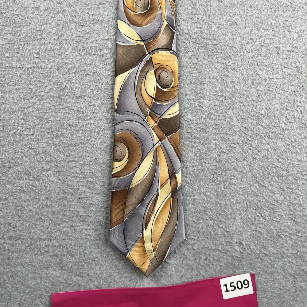 J Garcia Silk Necktie Snail Garden Collection 55 Gold Brown Abstratct